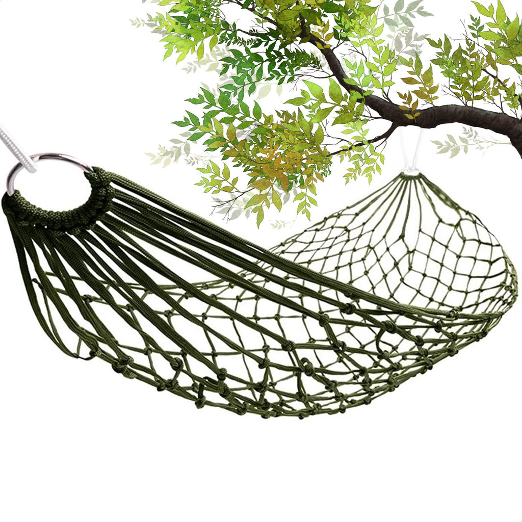 Mesh Rope Hammocks for Outside - Sleeping Hammock Nylon Camping - Hammock Large Weight Limit Swing Mesh Hammock Large Hammocks for Outside Nylon Hammocks Dark Green