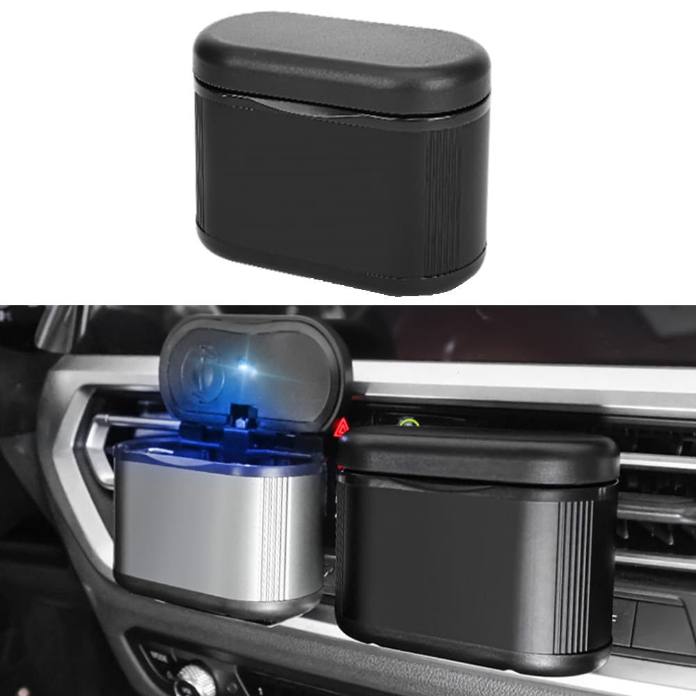 Multi-spot Placed Car Ashtray Removable Detachable Alloy with Lid Blue Led Clamped&Glued Beside Door Air Outlet Behind Seat Black Multi-spot Placed Black