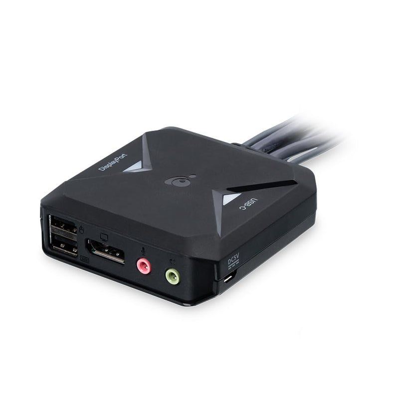 IOGEAR 2-Port 4K Hybrid KVM – Share 2 Computers with 1 Keyboard, Mouse, and Monitor, DisplayPort & USB-C with Audio, Built-in Cables, Remote Selector (GCS82DPC)