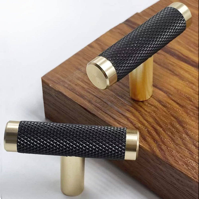 10 Pack 2 Inch Cabinet T Knob Aluminum Knob for Drawer Pulls Gold and Black Oxidation Finish with Diamond Pattern TGold Black 10