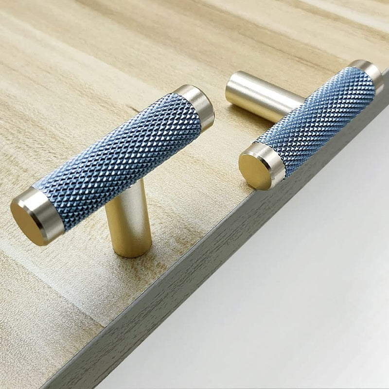 10 Pack 2 Inch Knurled Cabinet T Knob Cabinet Pulls Aluminum T Knob Gold and Grey Oxidation Finish with Diamond Pattern 2" Length Gold and Grey T 10