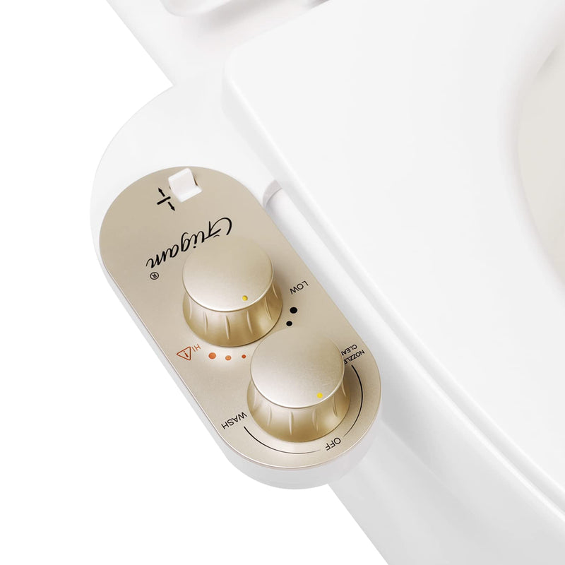 GLIGAM Bidet Attachment for Toilet Warm Water, Ultra-Slim Bidet Hot and Cold,Non-Electric Bidet Attachment for Frontal/Rear Wash, with Retractable Nozzle, Pressure & Angle Controls,Easy to install Champagne