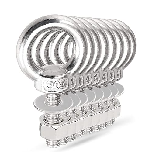 Lifting Shoulder Eye Bolts, Ekunbuy Screw Bolt 304 Stainless Steel Heavy Duty Lifting Ring Threaded Eyebolts with Washers and Nuts for Indoor Outdoor M10x39mm（3/8"x 1.56"） 8