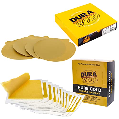 Dura-Gold Premium 6" Gold PSA Sanding Discs - 600 Grit (Box of 50) Pure Gold Superior Tack Cloths - Tack Rags (Box of 12)