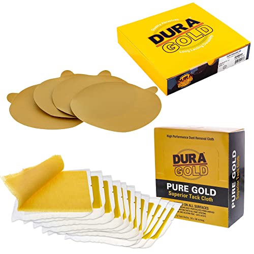 Dura-Gold Premium 6" Gold PSA Sanding Discs - 400 Grit (Box of 50) & Dura-Gold - Pure Gold Superior Tack Cloths - Tack Rags (Box of 12)