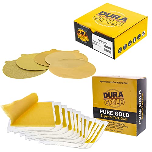 Dura-Gold Premium 80, 150, 220, 320, 400 Grit 6" Gold PSA Sanding Discs Pure Gold Superior Tack Cloths - Tack Rags (Box of 12)