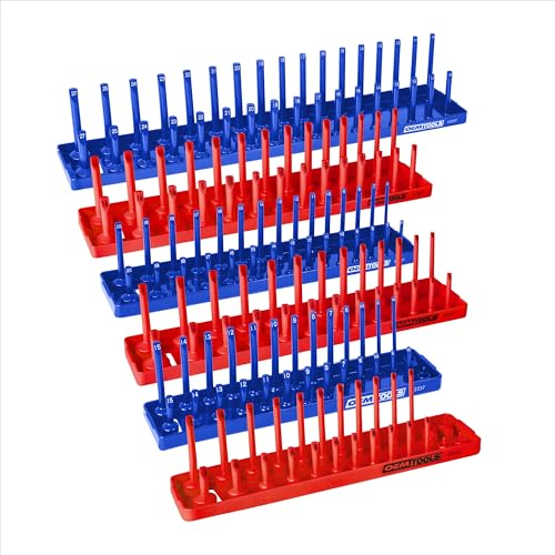 OEMTOOLS 22237 6-Pc SAE & Metric Socket Tray Set for Sizes 1/4", 3/8”, 1/2" Red and Blue