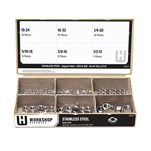 107 Piece Fastener Assortment Kit, Square Nut Set, Gray, Stainless Steel