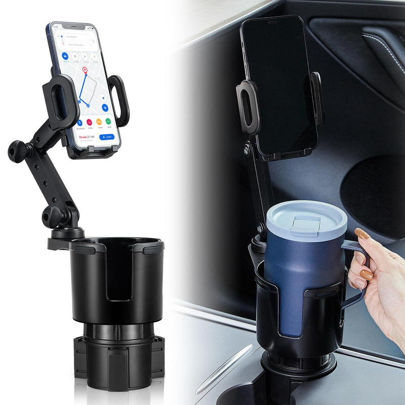 Car Cup Holder Expander Adjustable Base with Phone Mount THIS HILL 360° Rotation Cup Holder Cell Phone Holder for Car Compatible with iPhone All Smartphones 3.78"-1