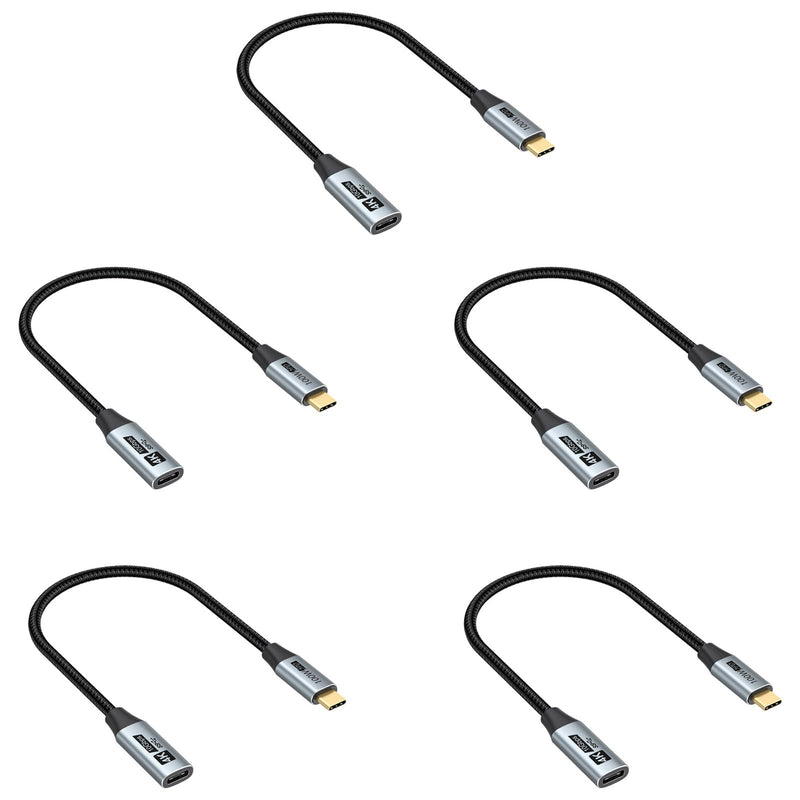 Small USB C Extension Cable 1FT Pack of 5, 10Gbps Short USBC Extender Cord, USBC Male to Female 100W PD Charging for MacBook Pro/Air, USB C Hub, Microphone, Flash Drive,Docking Station, Phone, PC Grey