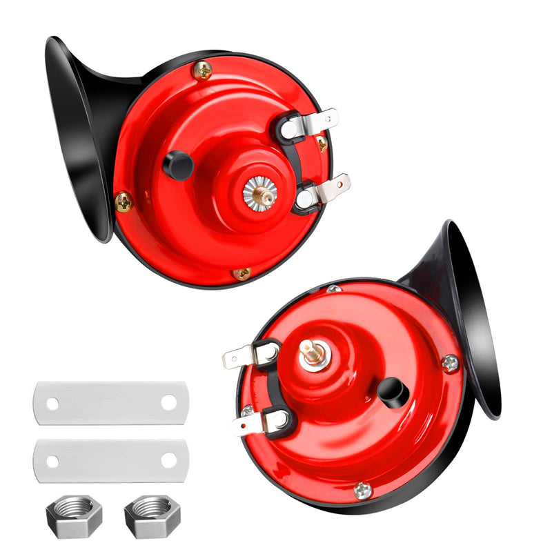 Train Horn for Trucks - 130 DB Super Loud Boat Horn Marine, 12V Waterproof Electric Snail Horns, Air Horn for Car Trucks Motorcycles Boat Kit Replacement Auto Accessories, 2 Pcs, Red