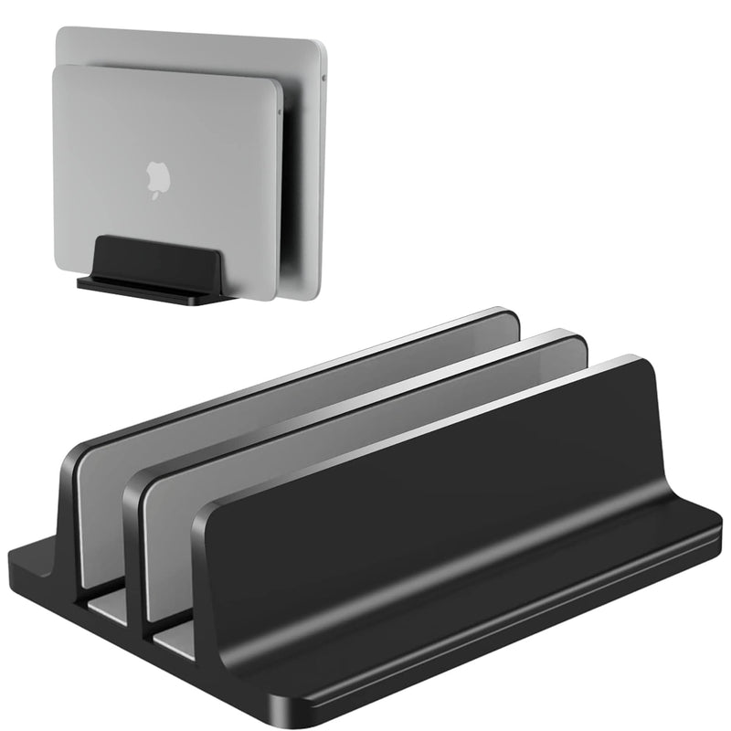 Vertical Laptop Stand, Adjustable 2 Slot Aluminum Desktop Holde(Up to 17.3 inch), Fits All MacBook/Microsoft Surface/HP/Dell/ChromeBook/iPad and Gaming Laptops (Black) Black