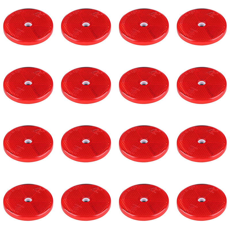 16 Pack Front Reflector Round Reflector for Driveway Fence Gate Posts Trailers Safety Reflectors with Center Mounting Holes Automobiles Boats Mailboxes Reflector (Red) Red