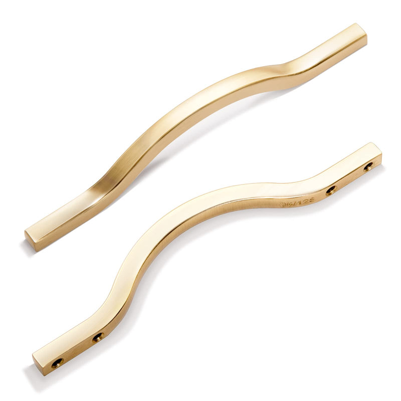 Goo-Ki Low Profile Brushed Brass Cabinet Pulls, Double Hole Centers(3.8''/5'') Zinc Alloy Handle for Drawer Cupboard Wardrobe,6 Packed 3.8'/5'' Hole Centers