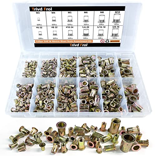 Trivd Frol 520PCS SAE & Metric Rivet Nut Kit, 6-32 to 3/8-16, M3 to M10