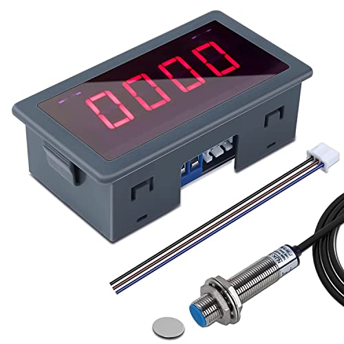 DONGKER Digital LED Tachometer, AC 230V 110V Digital RPM Motor Tachometer with Hall Proximity Switch Sensor NPN Tachometer