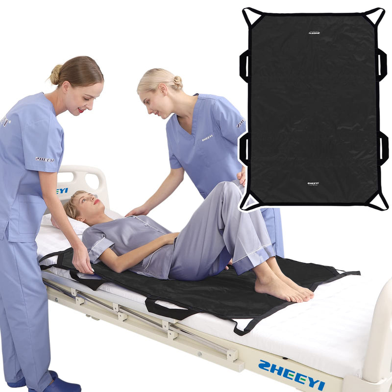 Positioning Bed Pad with Reinforced Handles 48" x 40" Patient Transfer Sheet Aid Assistant for Body Lifting, Turning, Repositioning, for Elderly, Incontinence, Caregiver, Black 48" x 40"