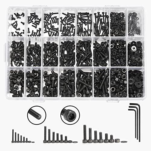 Kadrick 1290PCS M2 M3 M4 Screws Nuts and Washers Assortment, Grade 12.9 Alloy Steel, Hex Socket Head Cap Metric Bolts and Nuts Kit, Black Zinc Palted,Anti Rust Upgrade