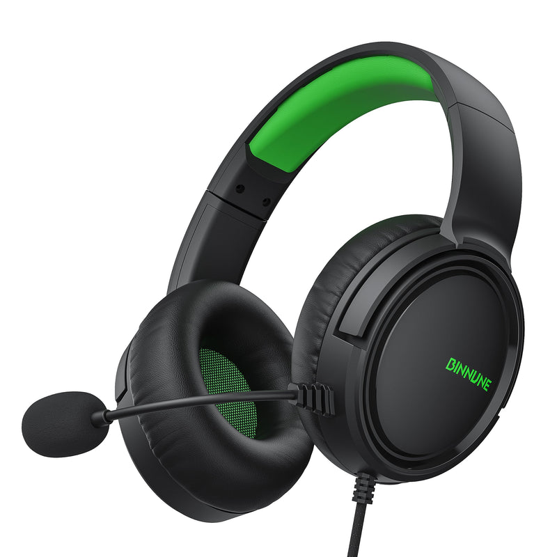 BINNUNE Gaming Headset with Mic for Xbox Series X|S Xbox One PS4 PS5 PC NS, Wired Audifonos Gamer Headphones with Microphone for Xbox 1 PS 4|5 Black/Green