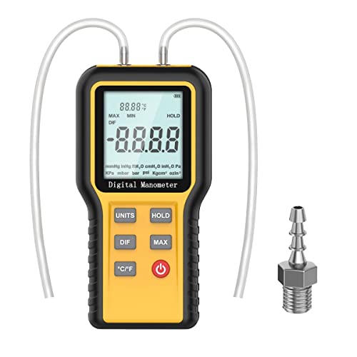 Kethvoz Differential Pressure Gauge HVAC Gas Pressure Gauge with Two Ports for Measuring Airflow Gas Differential Pressure ±2.999 psi / ±20.68 kPa, 12 Selectable Units & Data Storage KE-QX1201