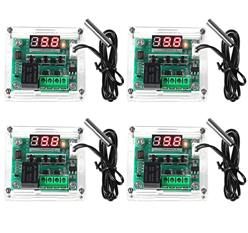 4PCS W1209 Temperature Controller Module,LED Display Digital Thermostat Module with Case DC 12V Electronic Temp Control Switch Waterproof NTC Probe -50-110 Degree C (4pcs Red) 4PCS x Red
