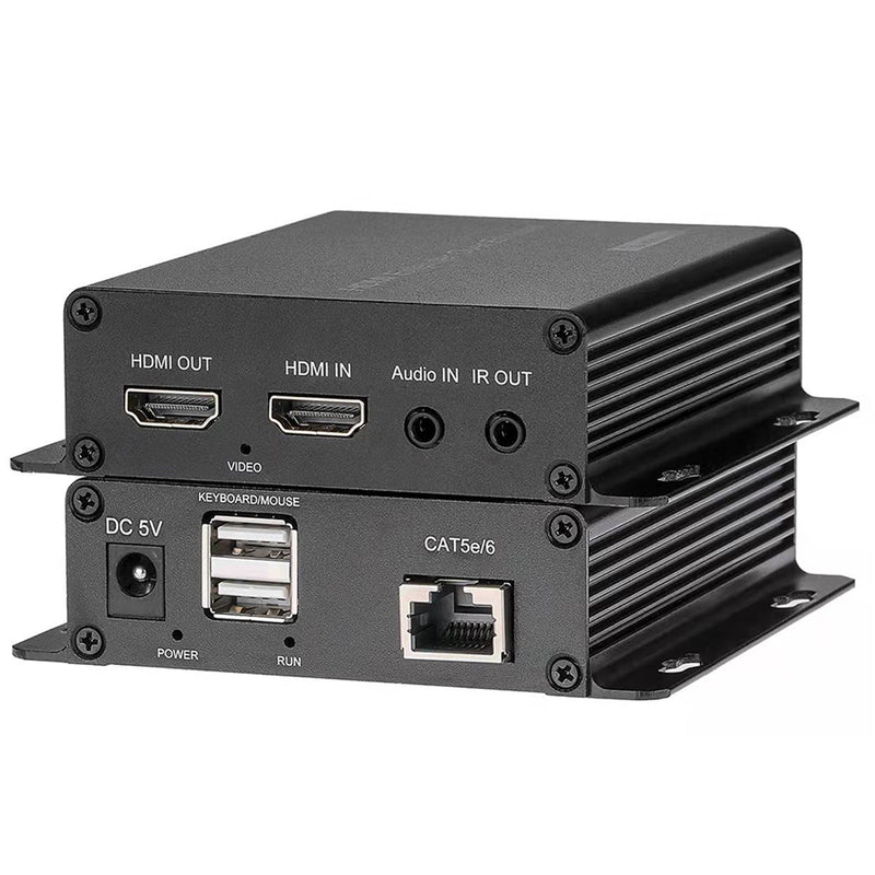 HDMI Over Cat5e Ethernet Converters with KVM 3.5mm Audio IR,HDMI Over RJ45 Extenders Up to 656FT(200m) by Network Cable Cat5e Cat6 Cat7, Full HD 1080P -A Pair HDMI over Ethernet(with KVM+3.5mm Audio+IR)