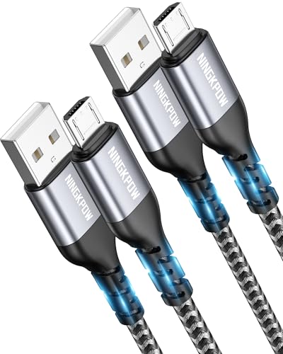 Micro USB Cable 2 Pieces 2 m Nylon Charging Cable High Speed Android Mobile Phone Charging Cable | For Samsung Galaxy S7 / S6 / S4 / J7 / J5 / Note 5, Huawei P Smart, Redmi, Nokia, Kindle, Wiko - Grey gray 2 m + 2 m