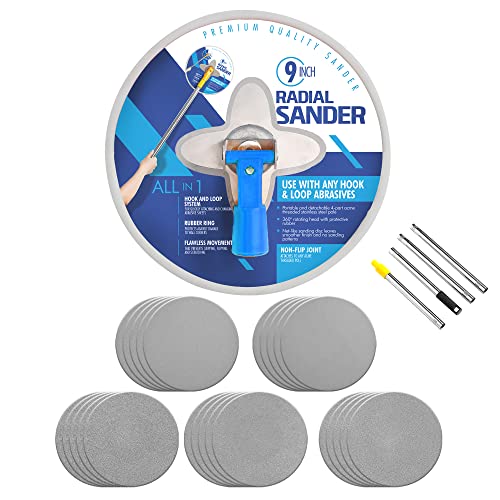 9 Inch Radial Sander for Drywall & Home Improvement Renovations, Ideal for All Home Projects - Includes 25pcs Wall Sanding Discs & Extension Pole, Use for Multiple Projects