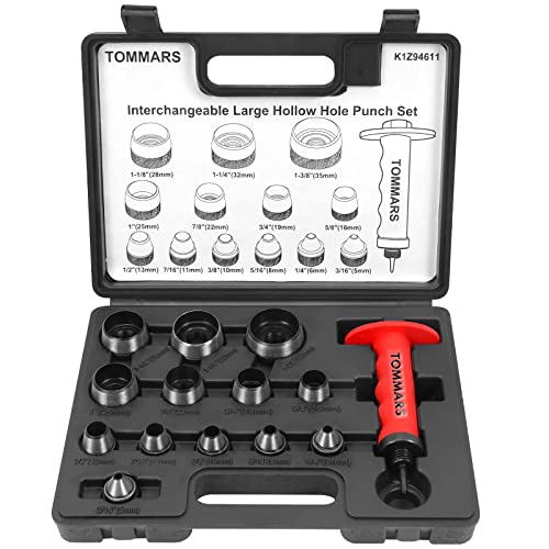 TOMMARS 14-Piece Hollow Punch Set, 5-35 mm (3/16 to 1-3/8 Inch)