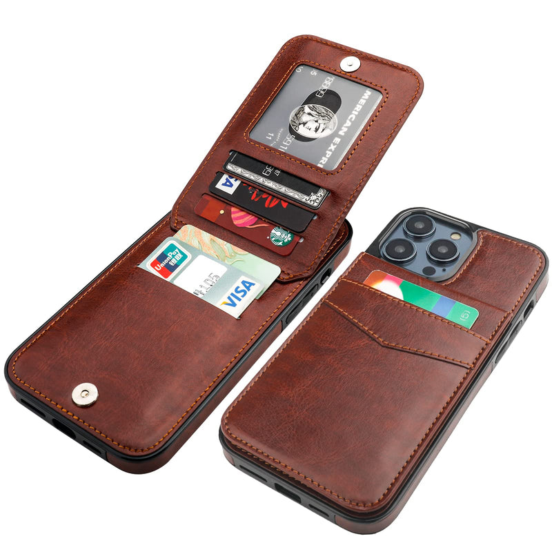 KIHUWEY Compatible with iPhone 14 Pro Max Case Wallet with Credit Card Holder, Flip Premium Leather Magnetic Clasp Kickstand Heavy Duty Protective Cover for iPhone 14 Pro Max 6.7 Inch (Brown) Brown