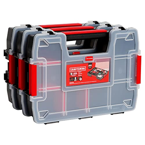 CRAFTSMAN Storage Organizer, Small Parts Organizer, 3-Packs with 10-Compartments, Lid Includes Secure Latch (CMST60964M) 3 Pack (11.5" L x 2.5" W x 8.5" H) Triple Pack