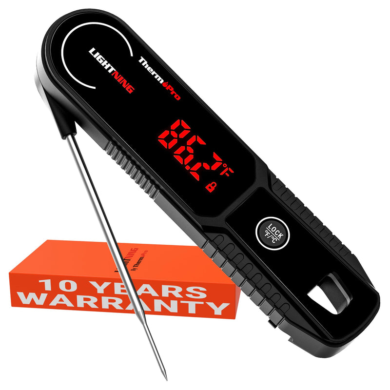 ThermoPro Lightning 1-Second Instant Read Meat Thermometer, Kitchen Food Thermometer with Auto Wake/Sleep/180° Rotating Display, Waterproof Cooking Thermometer for Oil Deep Fry Smoker BBQ Grill Black
