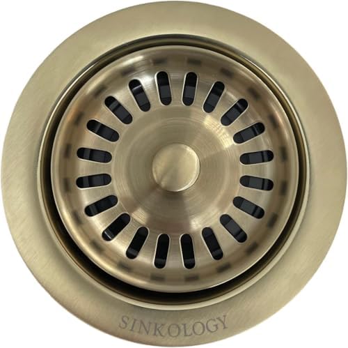 Sinkology SinkSense Kitchen Sink Disposal Flange with Stopper, Satin Gold, Solid Brass, Fits Standard 3.5 Inch Drain, Garbage Disposal Compatible