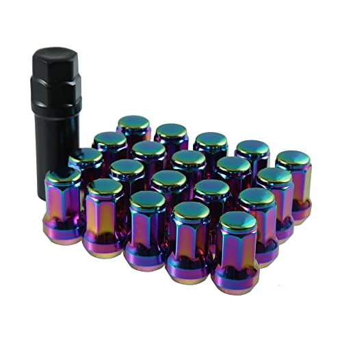 ACROPIX M12 x 1.25 Car Lug Nuts Cone Seat Closed End Bulge Acorn Hex Wheel Nut with Socket Key Multicolor - Pack of 20