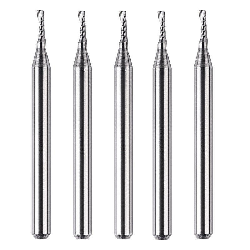 SpeTool 5PCS Carbide Spiral O Flute End Mill with 1/16 Inch Cutting Diameter 1/8 Inch Shank 3/16" Cutting Length,Single Flute CNC Router Bit for Acrylic PVC Wood Cutter 1/16"Dia-3/16" CL-1/8" Shank 5