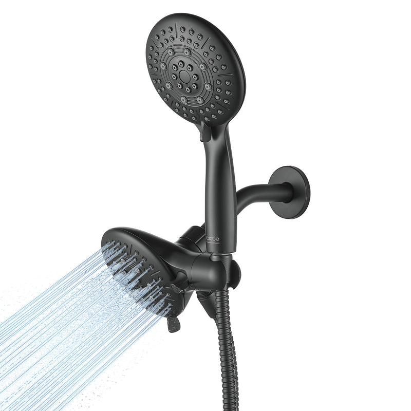 Cobbe Dual Shower Head Combo, 2-in-1 Water Saving System with 59-Inch Stainless Steel Hose, 1.8 GPM Rainfall and Handheld Spray, 3-Way Diverter with Anti-Swivel Lock Nut, Matte Black