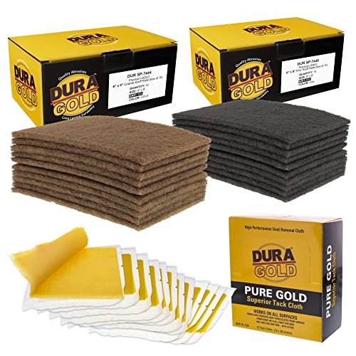 Dura-Gold 6" x 9" Coarse & Ultra Fine Scuff Pads and Gold Tack Cloths