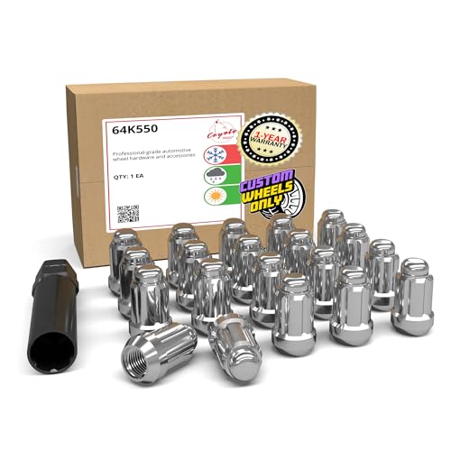 Wheel Accessories Parts 20 Pcs M12x1.75 12x1.75 Thread Car Spline 35mm 1.38" Long Lug Nuts Chrome Spline Hex Fits Ford F150 Expedition ｜ Lincoln Navigator 20 Pack