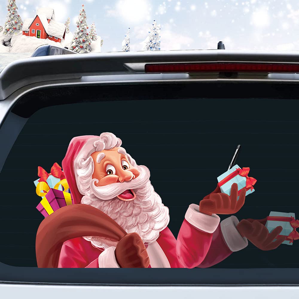 Christmas Santa Claus Rear Window Wiper Decal Funny Waving Arm Wiper Sticker Waterproof Windshield Wiper Decal Christmas Decoration Rear Window Wiper Blade Decal Car Sticker (Santa Claus)