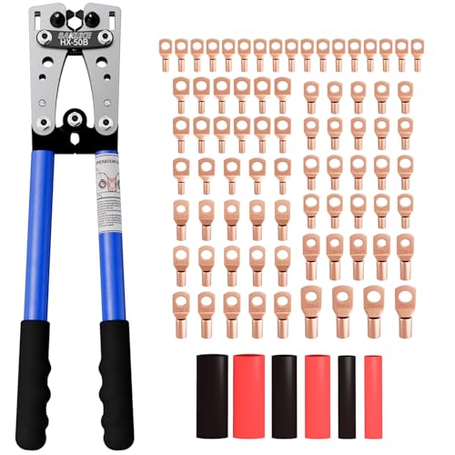 Sanuke Battery Cable Crimper Tool for AWG10-1/0, 78pcs Copper Lug Terminals 1pcs Crimper+188pcs Accessories