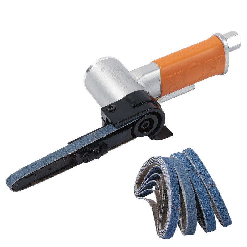 Air Belt Sander 3/8" x 13" Belt Size Pneumatic Tool with 12pc Belts (#40, #60, #80 & #120), Good for Deburring, Sanding and Finishing (3/8" x 13" Sander) 3/8 x 13" Belt Sander