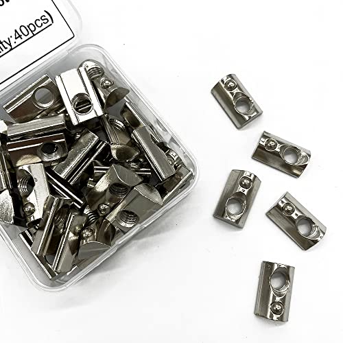 40Pcs M8 Thread T Slot Spring Nuts, Silver Carbon Steel Nickel-Plated Half Round Roll in Spring T Slot Nut for European Standard 4040 Series Aluminum Extrusion Profile (A Pack of 40pcs)
