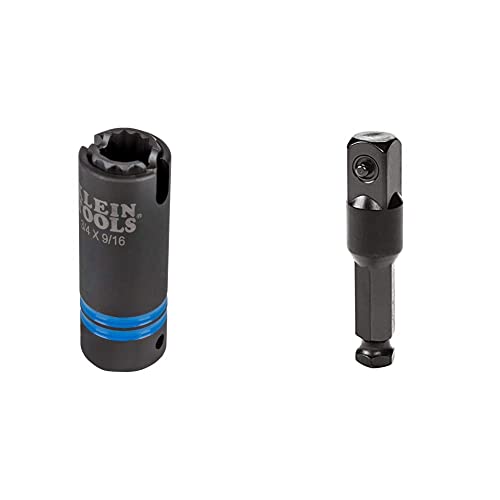 Klein Tools 66031 3-in-1 Slotted Impact Socket, 12-Point Deep Sockets, Coaxial Spring Loaded, 3/4 and 9/16-Inch Hex Sizes, 1/2-Inch Drive & Stanley Proto J7121 1/2" Square Ext, 7/16" Hex Socket + Square Extension
