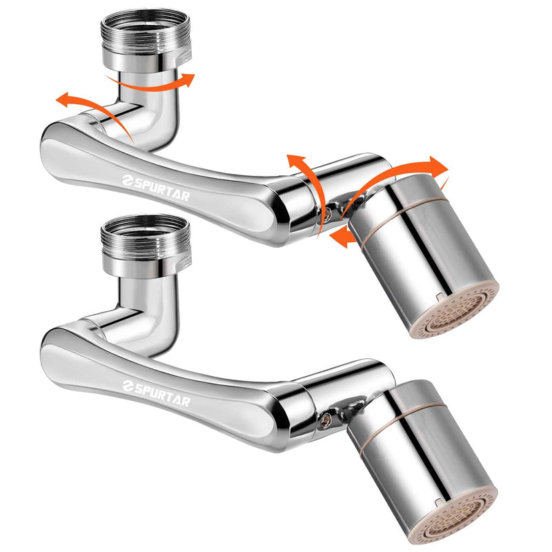 Spurtar 2 PCS 1440° Sink Faucet Extender for Toddlers in Bathroom Kitchen, Silver Rotatable Faucet Aerator Swivel Water Attachment, Tap Head Replacement,for G 1/2", 55/64",15/16" 2PCS Silver