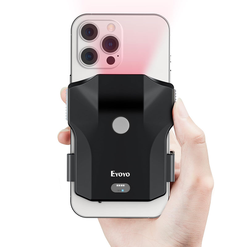 Eyoyo Bluetooth QR Code Scanner, 2D Wireless Back Clip Phone UPC USB Barcode Scanner Reader with Battery Level Indicator Compatible with 4.7"-7.2" Android Phone, iPhone for Book Library Inventory Grey