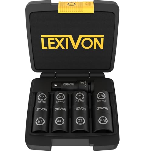 LEXIVON Lug Nut Impact Socket Set, 1/2-Inch Drive | Innovative 8-IN-4 Flip Socket Design, Covers Most Commonly Used Inch & Metric Wheel Nuts | Cr-Mo Steel = Full Impact Grade (LX-110) 1/2" sockets Set, to 17 19 21, 22mm, 3/4", 13/16", 7/8", 15/16