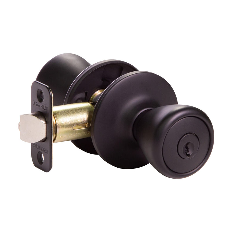Design House 779272 Tulip Keyed Entry Door Knob Matte Black Keyed Entry Lock
