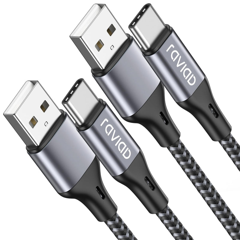 Raviad USB C Cable, 1 m, Pack of 2, 3.1 A Charging Cable, USB C Fast Charging Cable, Nylon | Braided USB to USB C Cable for iPhone 17 16 17e 16e 15 Pro Max, Samsung Galaxy S26 S25 S24, Macbook, iPad Pro, Air, Pixel gray 1M+1M