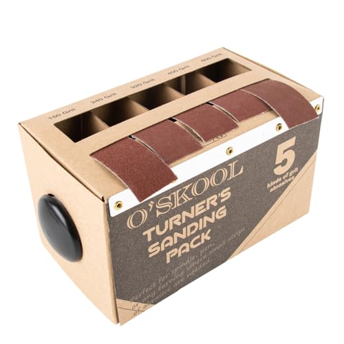 O'SKOOL Turner’s Sanding Pack Abrasive Strip Kit 5 Grits with Dispenser for Wood Turners, Furniture Repair, Woodworkers, Metal Workers, Automotive Body Work | 150, 240, 320, 400, 600 Grit Rolls, SF02A