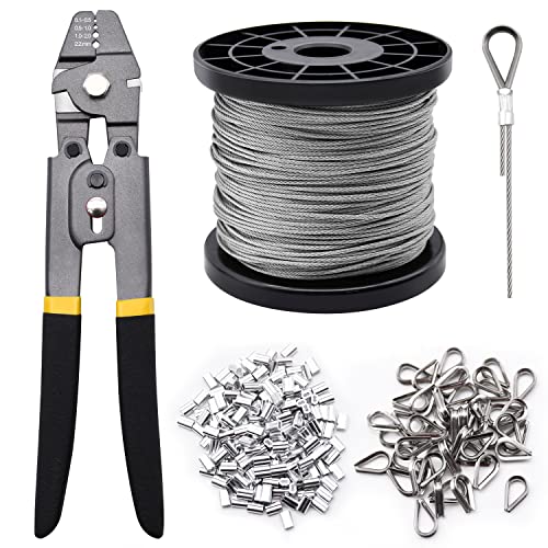 328ft 1/16" Wire Rope Crimping Tool Kit 328ft Wire Rope Set + Crimper